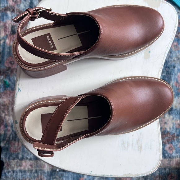 Dolce Vita Brown Leather Slingback Block Heel Shoes - Picture 2 of 4